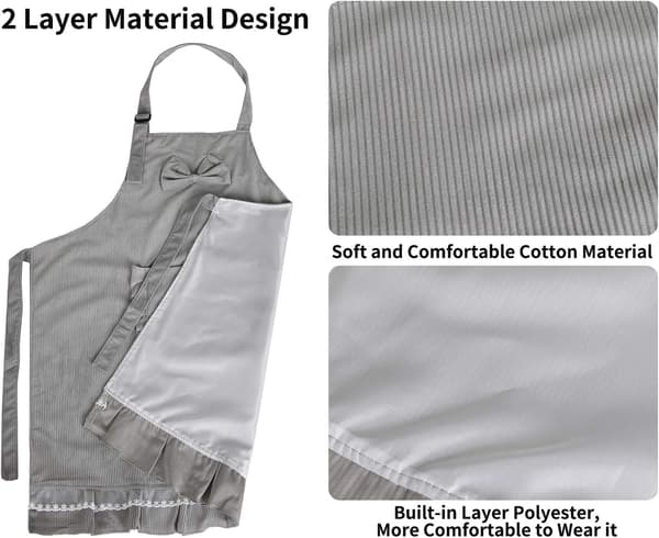 Women's Apron Cotton Kitchen Apron with Adjustable Neck and Large Pocket Personalized Apron for Grilling Cooking Baking Cleaning Workshop Bar Grey