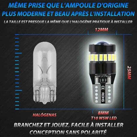 T10 W5W LED-lamper 12V-24V 6000K Hvit for bilens posisjonslys