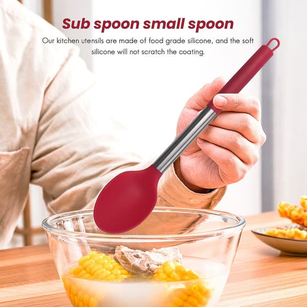 Silicone Cooking Spoon 2 Non-Stick Solid Ladle Heat-Resistant Kitchen Utensil For Spoon BlackRed