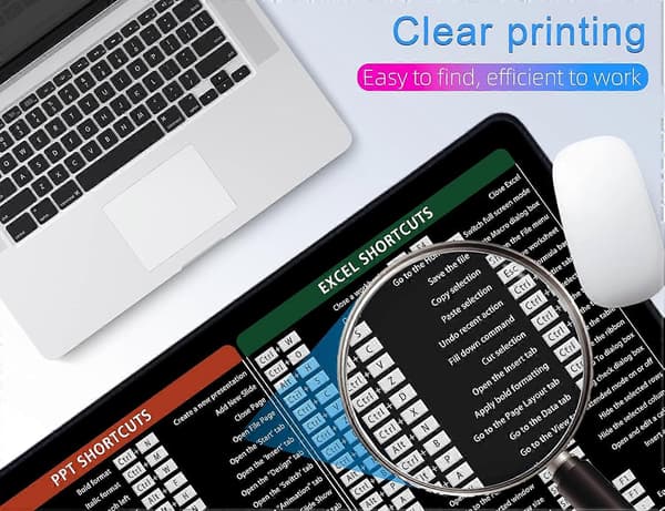Large Mouse Pad XL, Office Shortcut Mat, Extended Computer Mouse Pad/Desk Mat with Stitched Edges for Word/Excel/PPT (800x300mm)