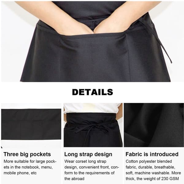 ING Short Apron with Pockets - Two-Piece Waist Apron - Unisex - With 3 Pockets - Chef Apron