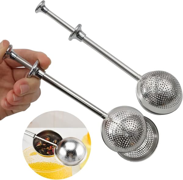Sæt med 2 teinfusere i rustfrit stål med presset håndtag, Retra