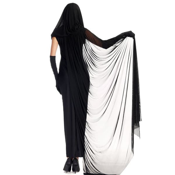 Halloween-asu aikuisten noitamekko musta sideharso