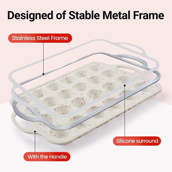 [qg]2-pack mini muffin tin, reinforced frame mini cupcake molds 24 cups non-stick mini muffin silicone molds with handles