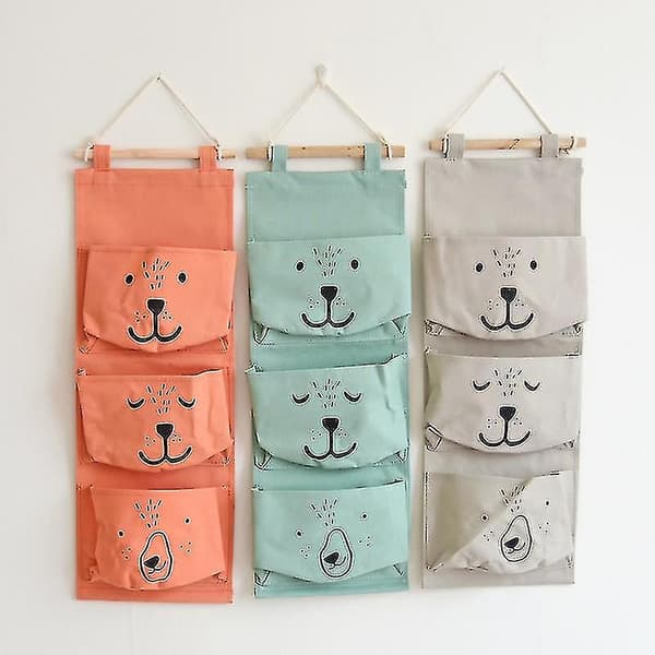 Wall Mounted Bag Bear 3 Pockets Hanger Bathroom Nursery