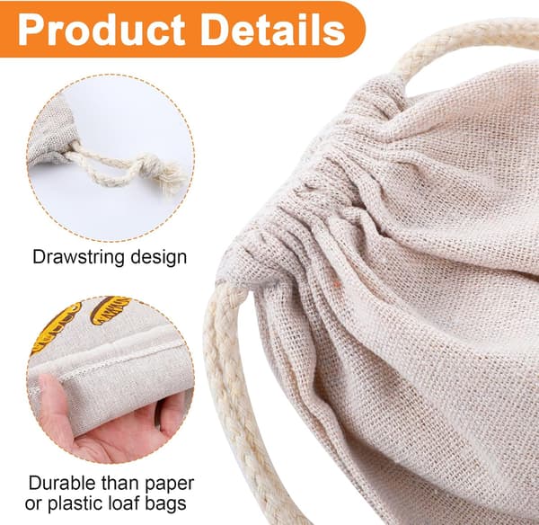 2 pcs Bread Bags for Homemade Bread, 38cm X 31cm Reusable Bread Bags with Lining and Drawstring Closure for Sourdough Bread Storage