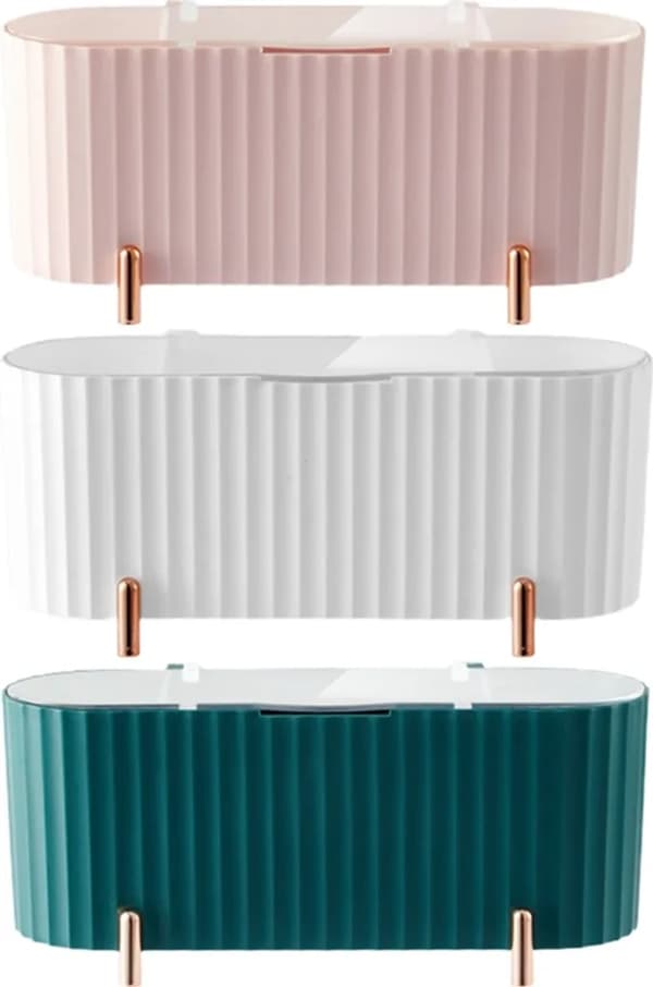 White 3-Compartment Cosmetic Storage Box with Dustproof Lid for Makeup