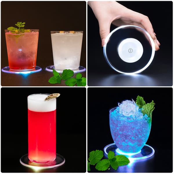 3-pak Akryl Krystal LED Glød Coasters Bar Cocktail Lys Glit