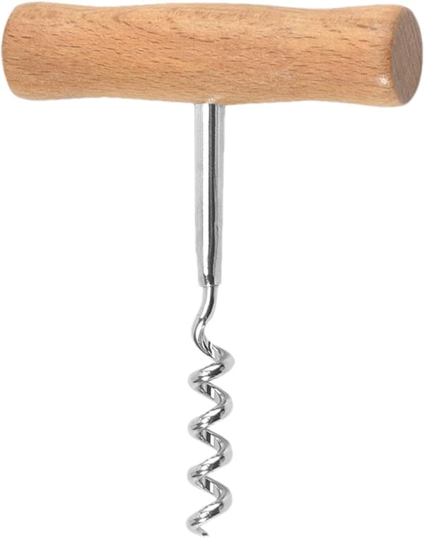 Wine Corkscrew T-shaped Manual Opener, Corkscrew with Wooden Handle