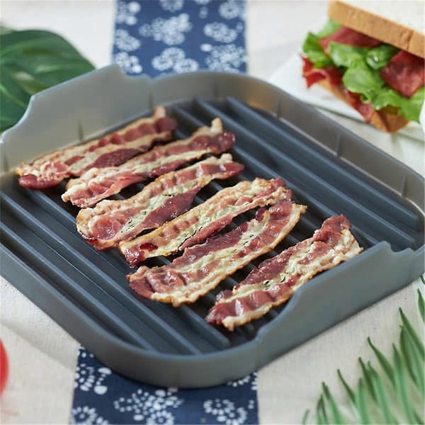 Silikone Mikrobølgebakke til Bacon Mikrobølgeovn Madkvalitet Silikone Mikrobølgepande til Bacon Grå