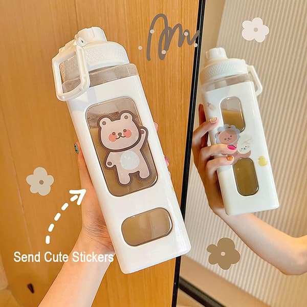 Kawaii Water Bottle with Straw and Decal 23.6oz Leakproof Large C