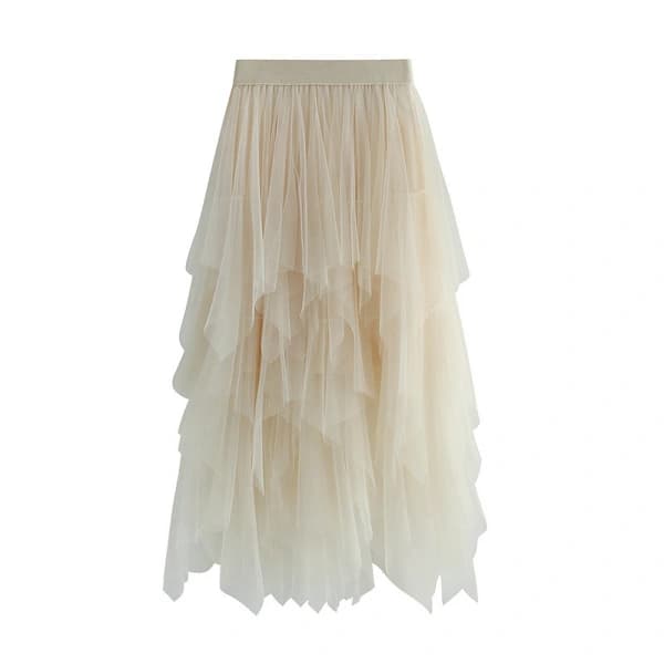 Dame Tylkjole Elastisk talje Mesh Lang Nederdel Beige