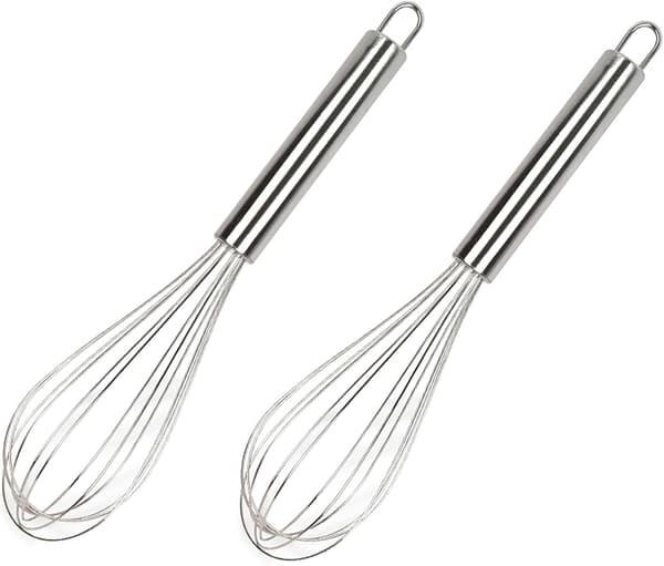 Manuell eggvisp, 2-delt 15 cm lange visper i rustfritt stål for brød, kaker og matlaging (15 cm)
