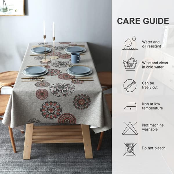 PVC Wipeable Tablecloth, Waterproof Plastic Rectangular Table Cover for Kitchen, Picnic, Outdoor (Retro Floral Print, 137 x 137 cm)