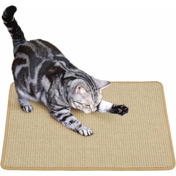 Cat Scratch Mat, Natural Sisal Woven Rope Cat Scratch Mat Anti-Slip Practical Claw Care Toy Cat Mat Protect Carpets and Sofas 4060cm Brown