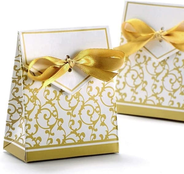 50 x Guld Pappersfestaskar Presentaskar för Godis, Konfekt, Konfetti