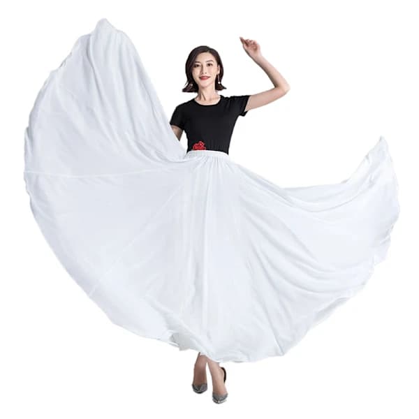 720 Silkeaktig Tynn Chiffong Elastisk Midje Lang Dansekjørt for Magdans Hvit Hvit Hvit 85cm
