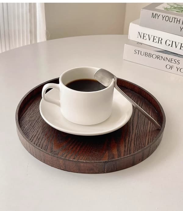 Round Decorative Tray, Black Round Solid Wood Serving Tray for Tea, Coffee, Snacks, and Other Food. Restaurant Tray, 30 cm.