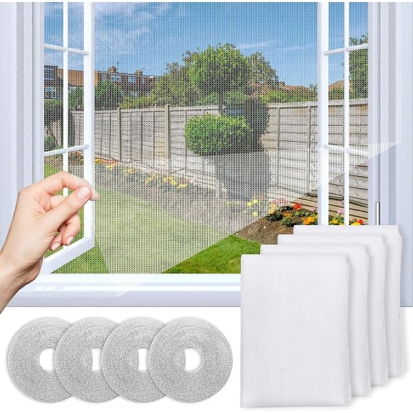 Cuttable Window Screen, Set of 4 Window Screens, Upgraded Fly Screen with Fine Mesh Adhesive Strap
