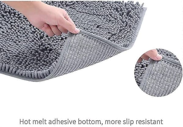 2-delt badeværelsestæppe / toilettæppe sæt, blødt absorberende tykt chenille skridsikkert toilettæppe til badeværelse / toilet, maskinvaskbart (mørkegrå)