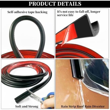 RV Gutter, 5 Meter J-Shaped Protective Strip PVC Gutter, Self-Adhesive Rain Deflector for RVs and Doors (Black) (FMY)
