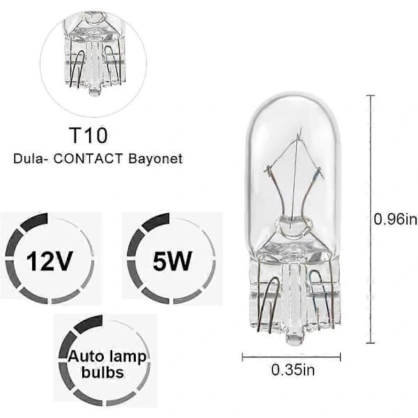 Micro Standard Halogen Bulb T10 W5W Strong Warm White, Corner DRL Side Light Dashboard Brake Light Tail Light - 10 pcs