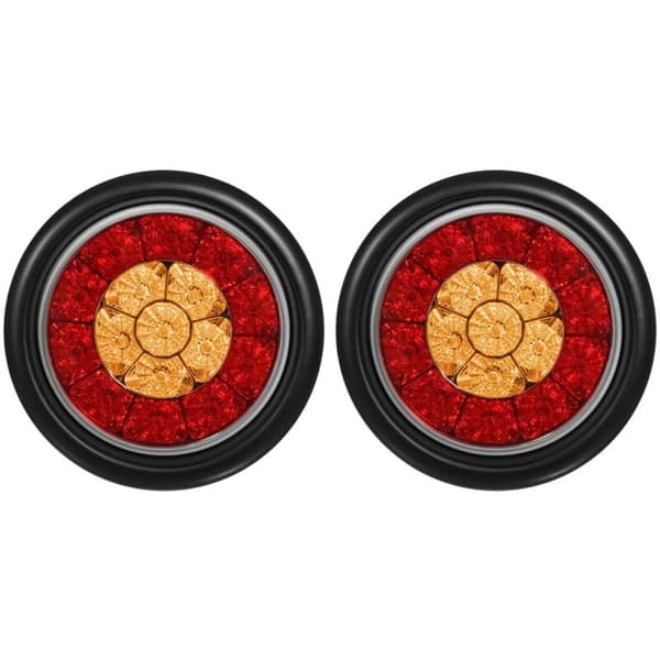 2X Runde 4-toms Røde/LED Lastebil Tilhenger Baklys Stopplys Brems Blinklys