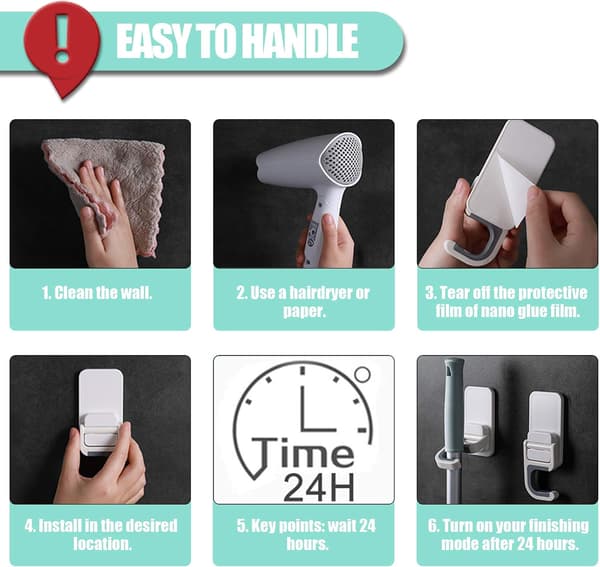 Wall-mounted Mop and Broom Holder - 4 pcs, C-shaped Self-adhesive Anti