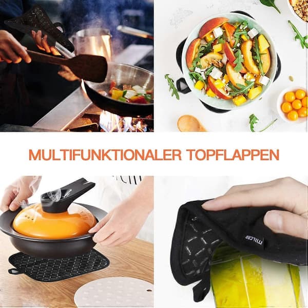 Ovnshandsker Sæt med 4 Grydelapper, Silikone- og Bomuldsovnhandsker og Grydelapper, 31*17cm