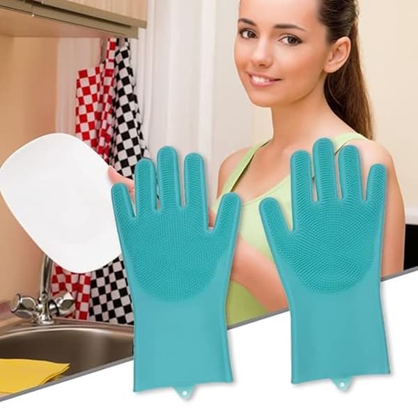 Diskhandskar med borste - Silikondiskhandskar - Silikonrengöringshandskar