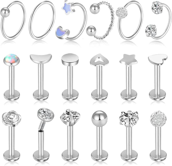 12-25 Stk. 16G Tragusøreringe til Kvinder Mænd Brusk Labret Stud Piercing Smykker Sølv A - 18