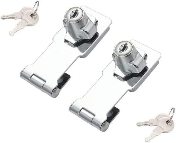 2-pack 3\" Keyed Hasp Lock with Turn Knob for Small Doors, Cabinets and More, Stainless Steel, Chrome Lock, Security Lock with Keys.