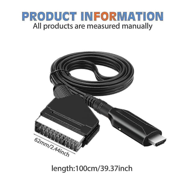Scart til HDMI-kabel - Scart til HDMI-adapter - Alt-i-ett Scart til HDMI lyd- og videokonverterer 1080p/720p [DB]