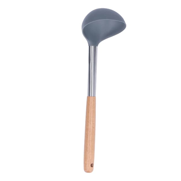 Silicone Soup Ladle, Non-Stick, Scratch-Resistant, Wooden Handle, Soft, Safe, Durable