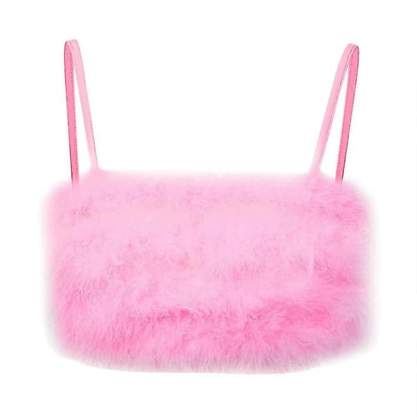 Ryggløs stroppeløs BH, pels crop top, fluffy tank top, glitrende topp, stropp bralette