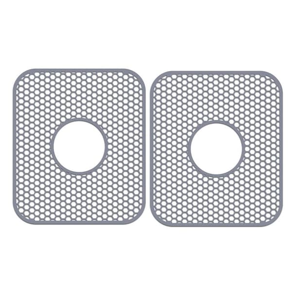Silicone Sink Mat, 2-Pack Kitchen Sink Protector with Center Drain, Heat Resistant Non-Slip Foldable Sink Mat