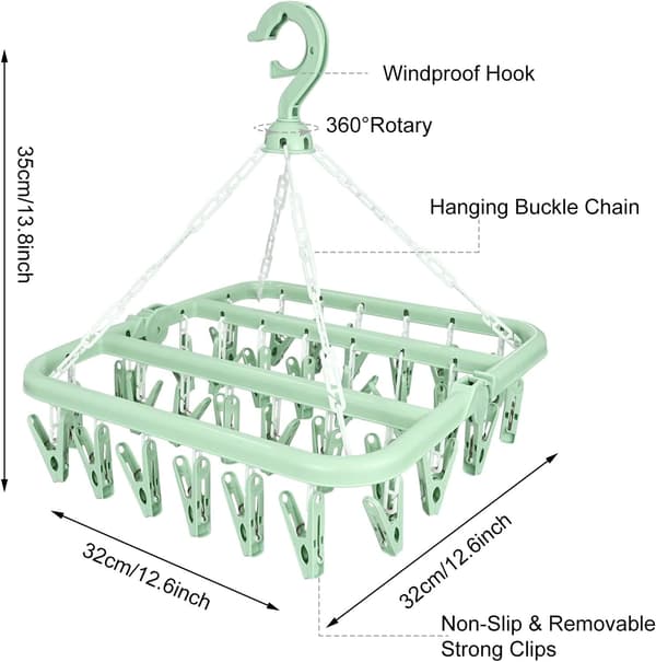 Sock Drying Rack, Hanging Clothes Dryer with 32 Windproof Clips, Foldable Sock Drying Rack Lingerie for Socks, Underwear