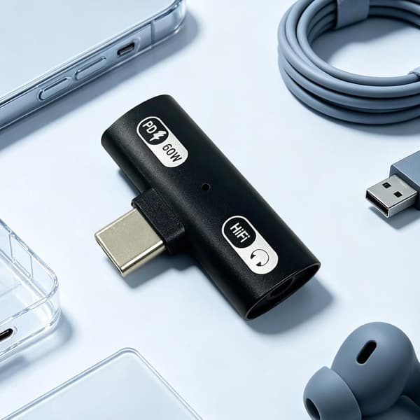 USB-C 3,5 mm kuuloke- ja lataussovitin PD 60W pikalataus HiFi-ääni