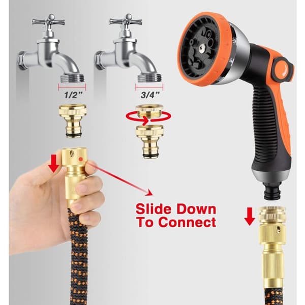 15m/50Ft Expandable Garden Hose with 10 Spray Patterns Fits 1/2\" and 3/4\" Taps Durable Solid Brass Fittings for Garden Watering Cleaning