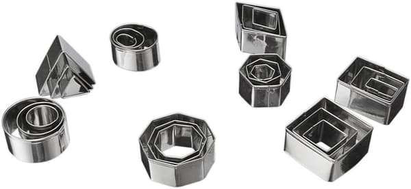 Mini Geometric Cookie Cutters Set 24 Square Heart Triangles Round Circles Baking Stainless Steel Metal Molds