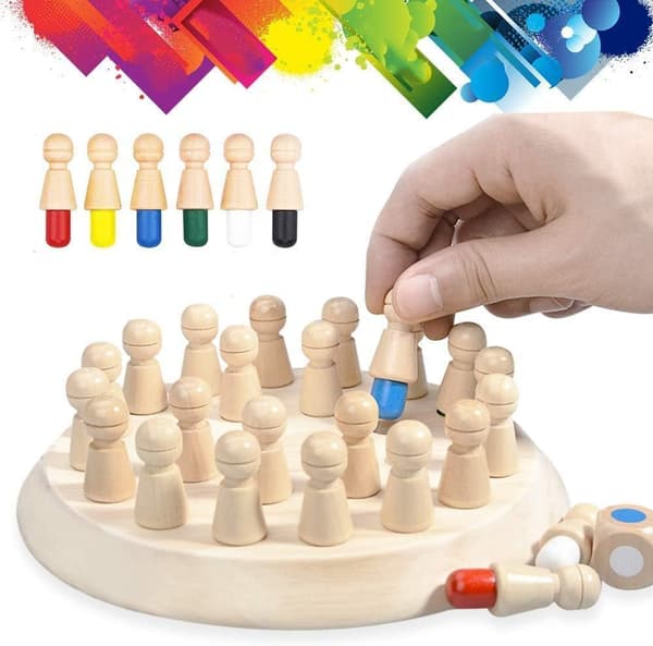 Træ Memory Match Stick Skakspil, Hirger Farve Memory Che DXGHC