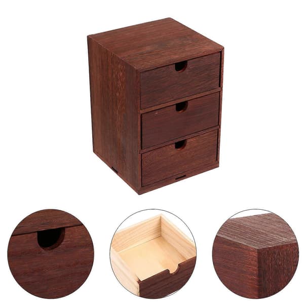 1 pc Desktop Storage Box Vintage Drawer Wooden Storage Organizer (Four-layer)