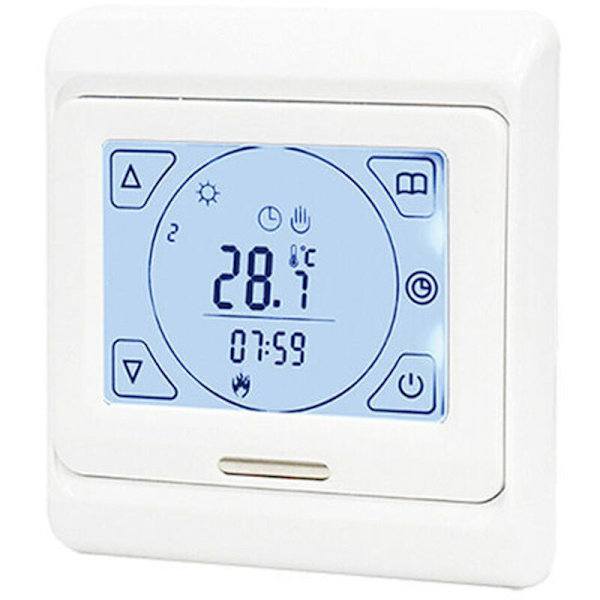 Programmable Electric Underfloor Heating Thermostat 16A with Probe, Digital Room Thermostat Underfloor Heating Controller LCD Touch Screen, 1 pc