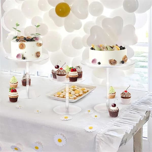 3-pack Clear Acrylic Cake Stand for Dessert Table Round Cake Stands Cupcake Candy Display Party Decoration Transparent