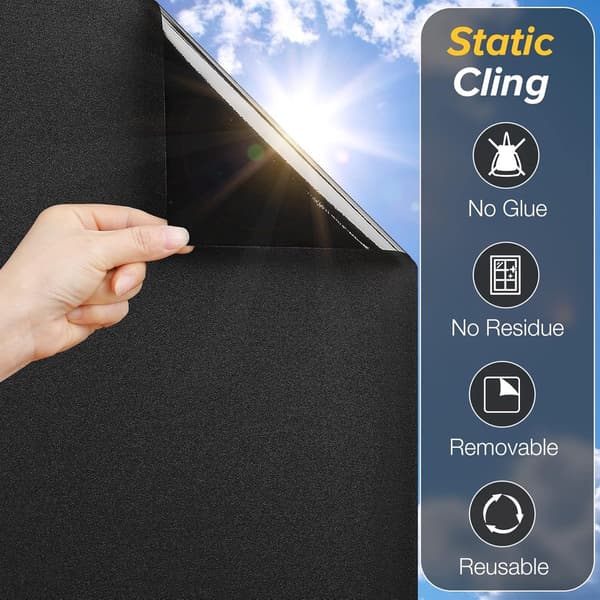 Blackout Window Film, Removable Anti-UV Electrostatic Grid, 30x200cm, for Bedroom, Self-Adhesive