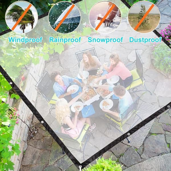 Waterproof Tarp - 2 x 3 m PE Anti-aging Durable Transparent Tarp with Rings