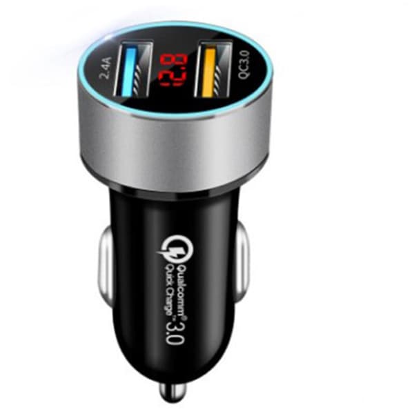 Billader 3.0 til bil - Dobbelt USB 5.4A/30W Hurtig Billader Adapter - QC 3.0 3A + Smart IC 2.4A Sølv