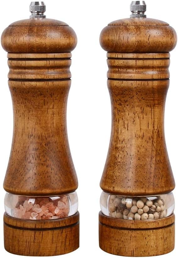 2-pack (antique) salt and pepper grinders, large capacity salt