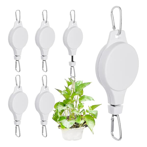 6-pack Pulley Retractable Hanger Pulley Adjustable Height Wheel For Hanging Plants Indoors White