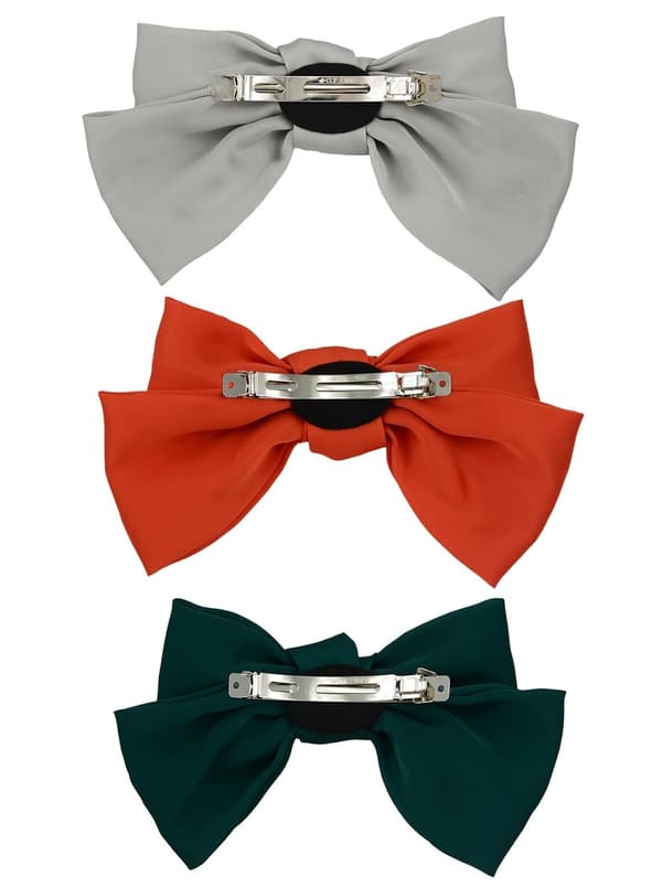 Hårspenne for kvinner og jenter, chiffon, stor, ensfarget, 3 stk, grønn / grå oransje -